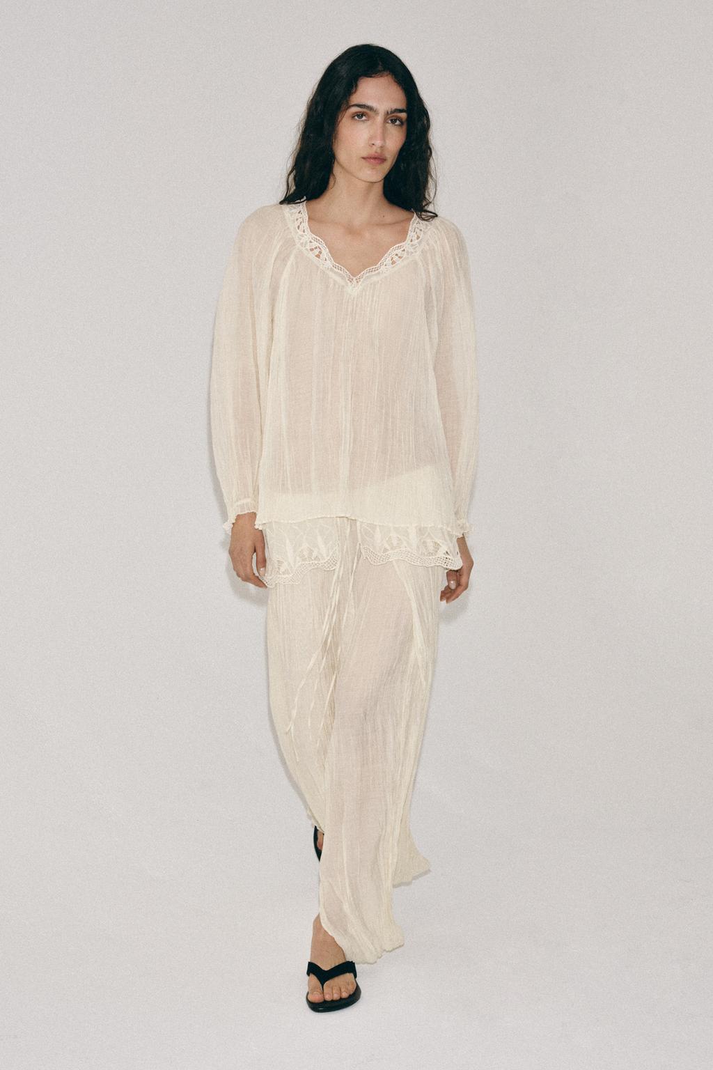 ЖАТАЯ БЛУЗА С ВЫШИВКОЙ — ZW COLLECTION