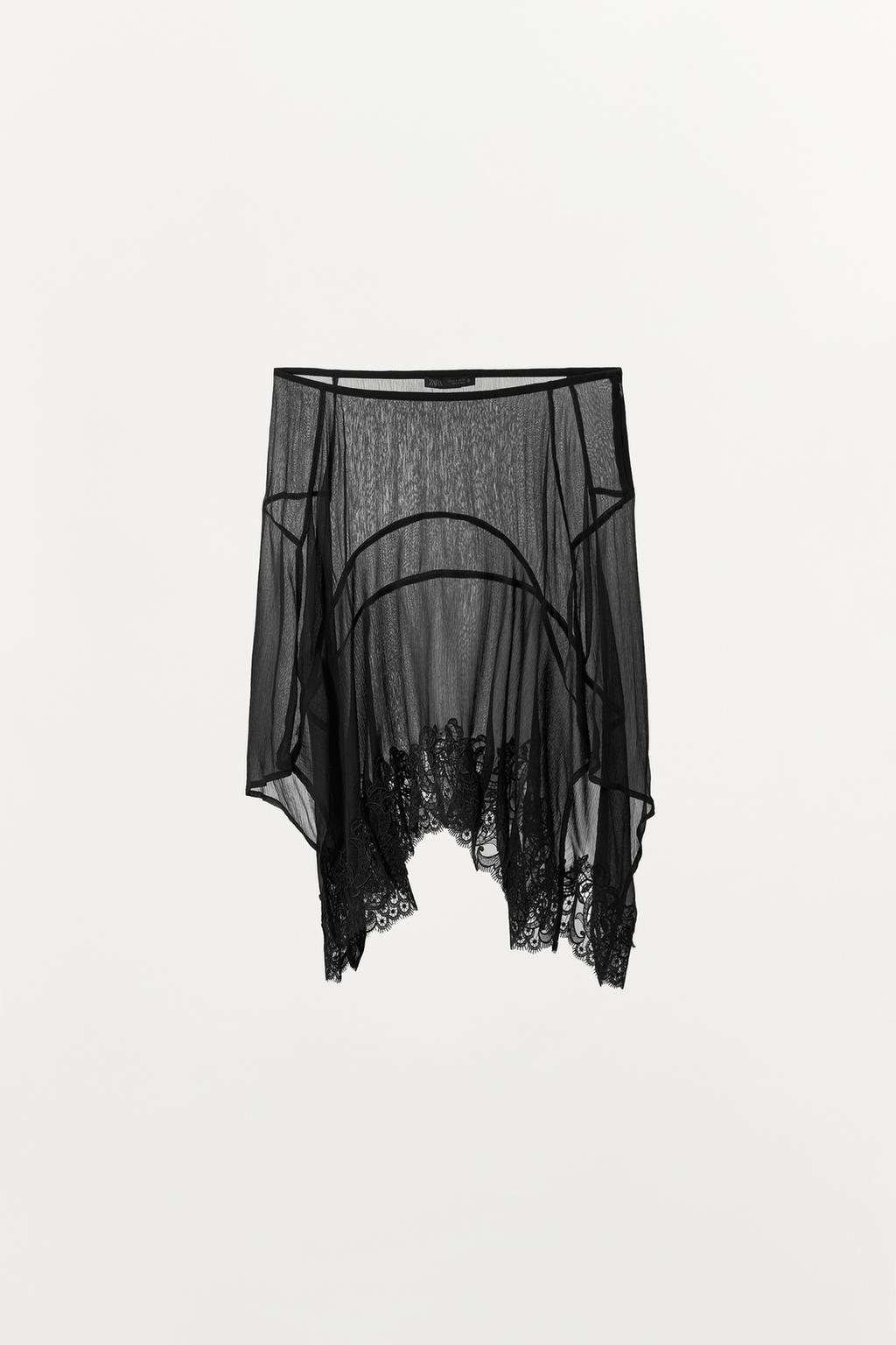 АСИММЕТРИЧНАЯ ЮБКА ИЗ ЖОРЖЕТА С КРУЖЕВОМ