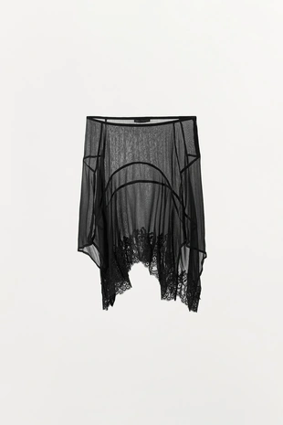 Асимметричная юбка из жоржета с кружевом- Заказать в России