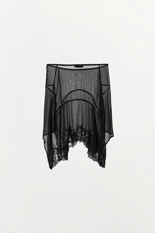 Асимметричная юбка из жоржета с кружевом- Заказать в России