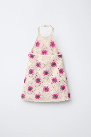 Платье из кружева кроше с цветочным принтом- Заказать в России