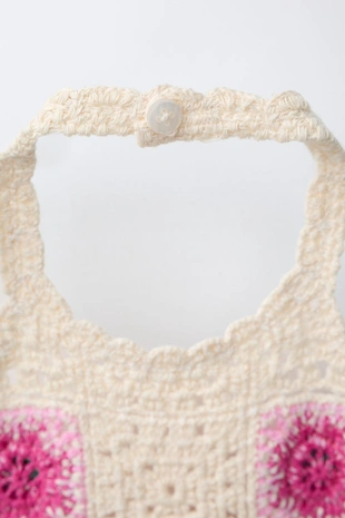 Платье из кружева кроше с цветочным принтом- Заказать в России