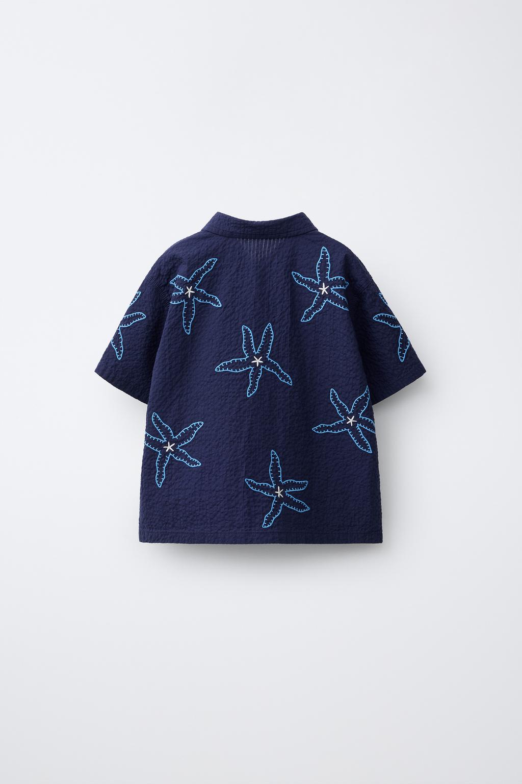 РУБАШКА ИЗ ЖАТОЙ ТКАНИ С ВЫШИВКОЙ «ЗВЕЗДЫ»