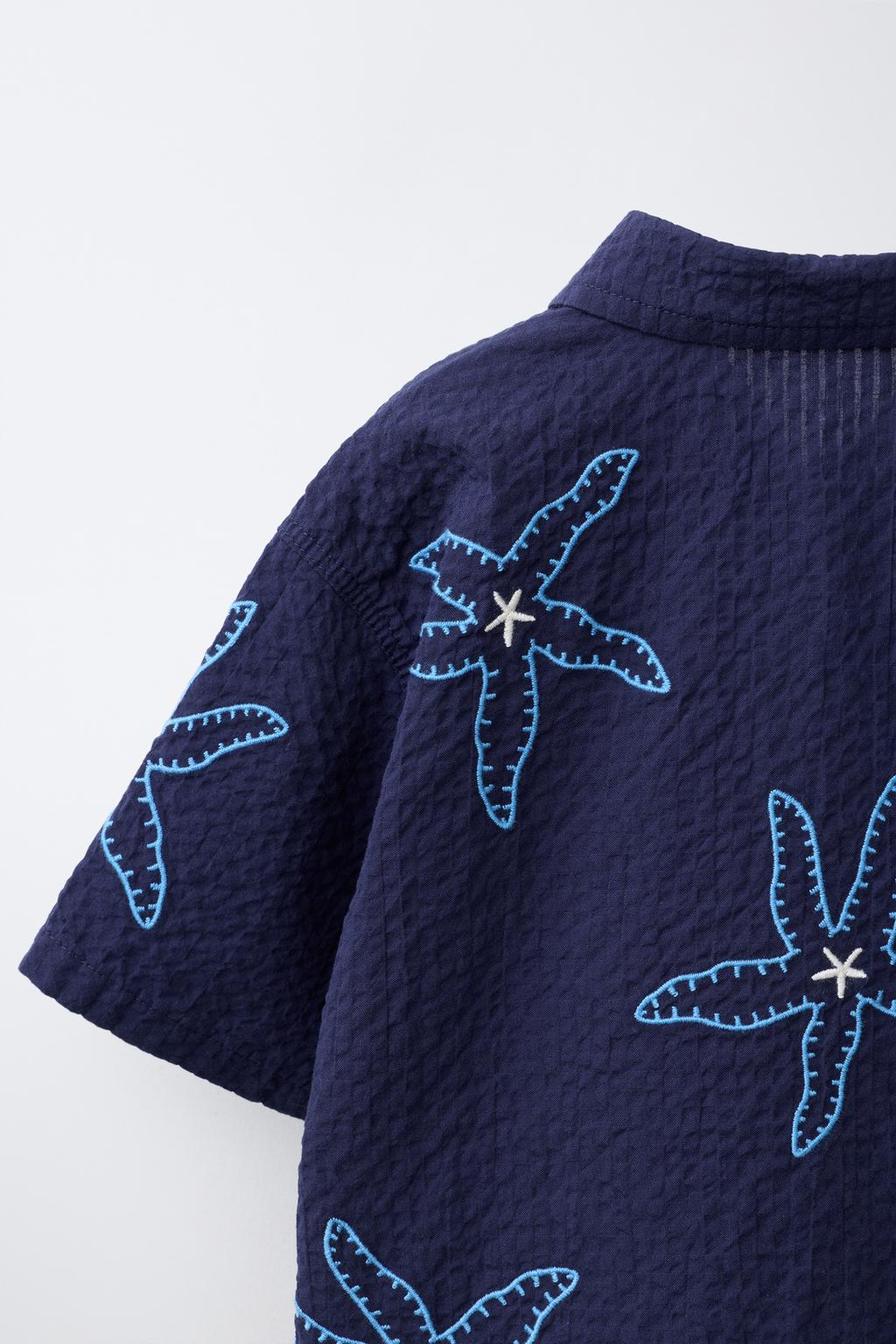 РУБАШКА ИЗ ЖАТОЙ ТКАНИ С ВЫШИВКОЙ «ЗВЕЗДЫ»