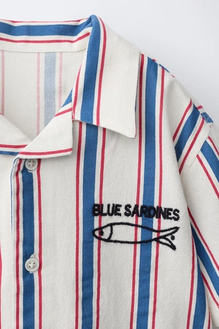 Ecru | 3798/508/712 - Zara Рубашка в полоску с вышивкой «рыба»