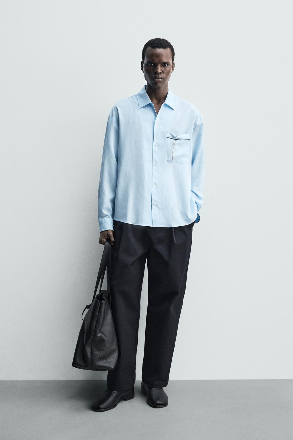 РУБАШКА В ПОЛОСКУ С КОНТРАСТНОЙ ОТДЕЛКОЙ