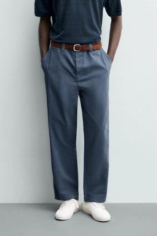 Брюки чинос Straight Fit с эффектом потертости- Заказать в России