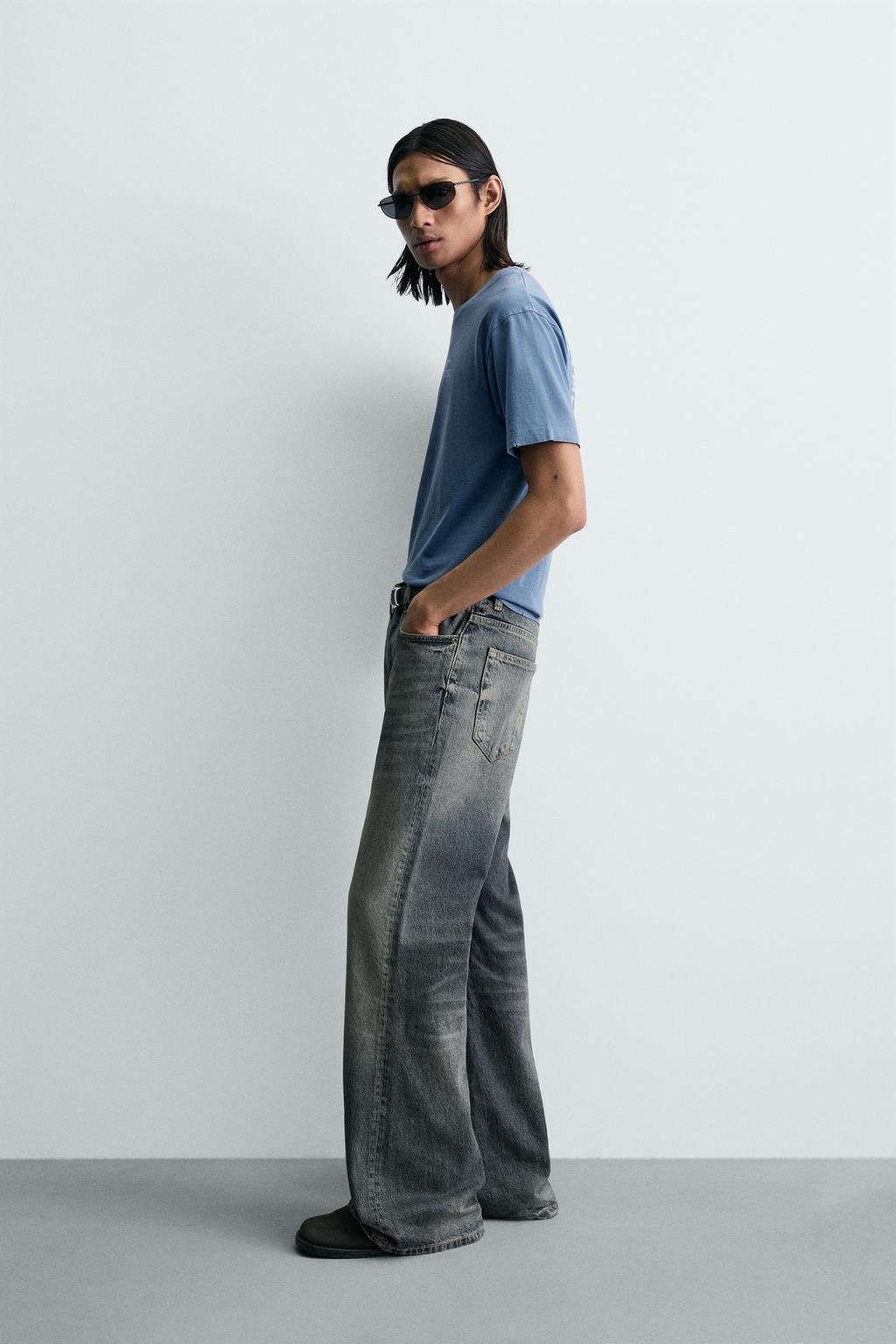 ФУТБОЛКА ИЗ ТКАНИ С ЭФФЕКТОМ ПОТЕРТОСТИ С НАДПИСЬЮ