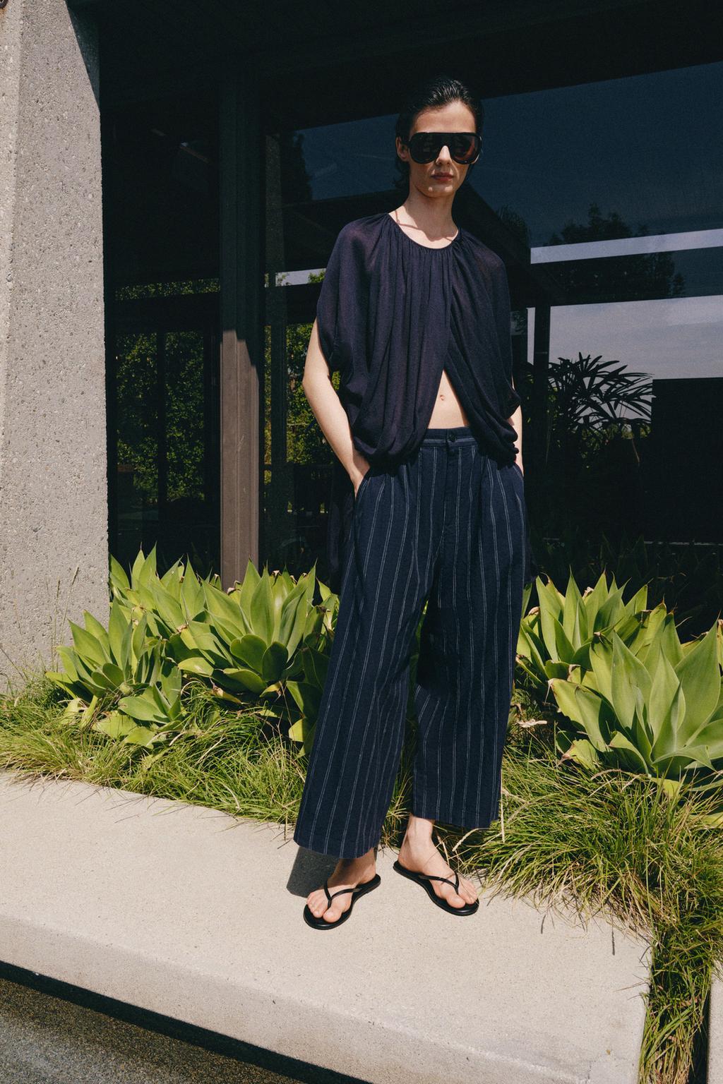 БРЮКИ В ПОЛОСКУ ИЗ СМЕСОВОГО ЛЬНА — ZW COLLECTION