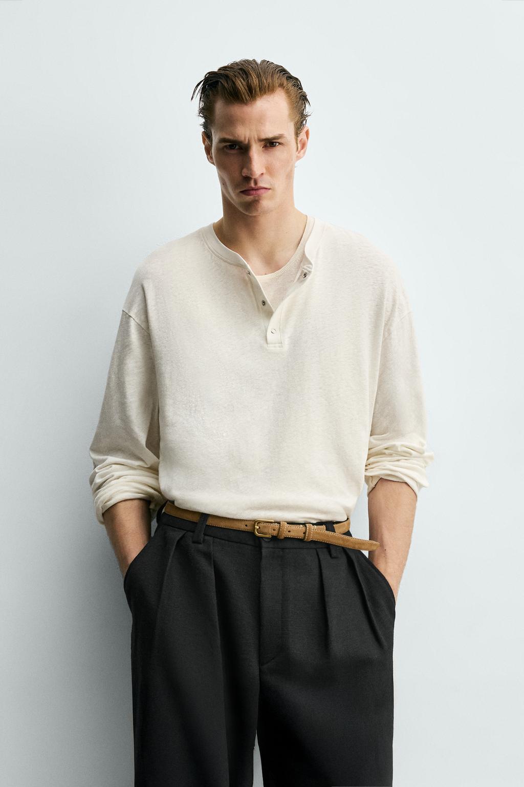 Футболка henley из хлопка и льна