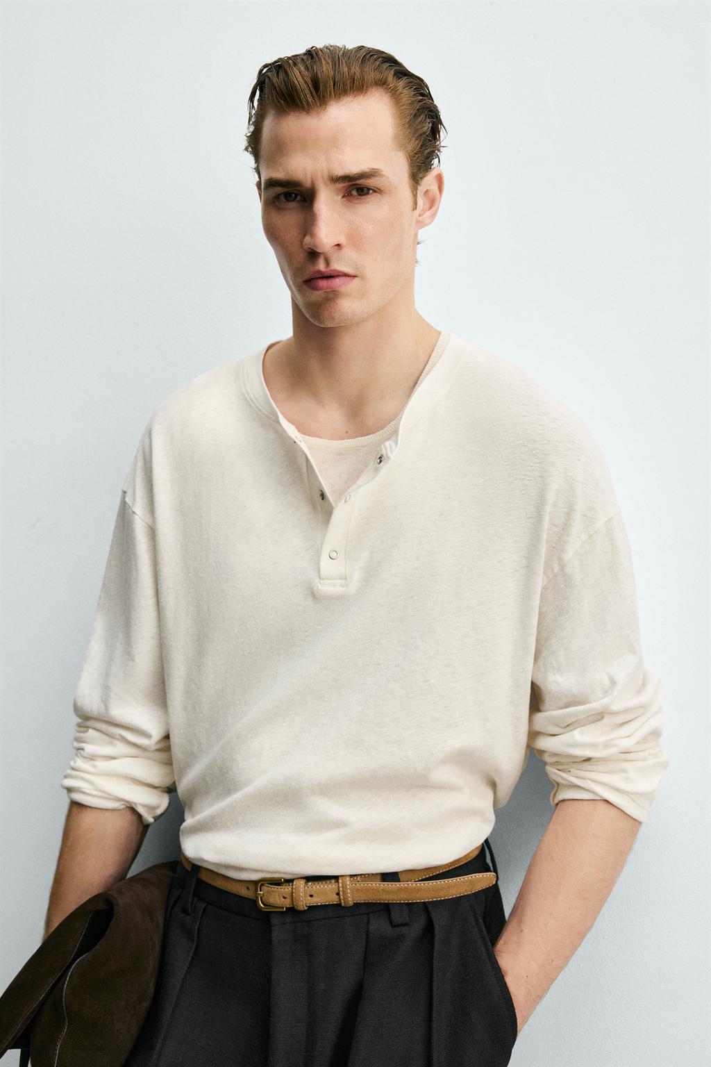 Футболка henley из хлопка и льна