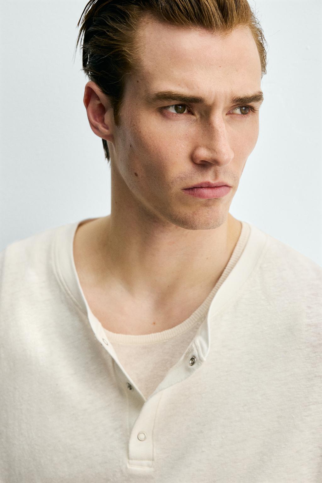 Футболка henley из хлопка и льна