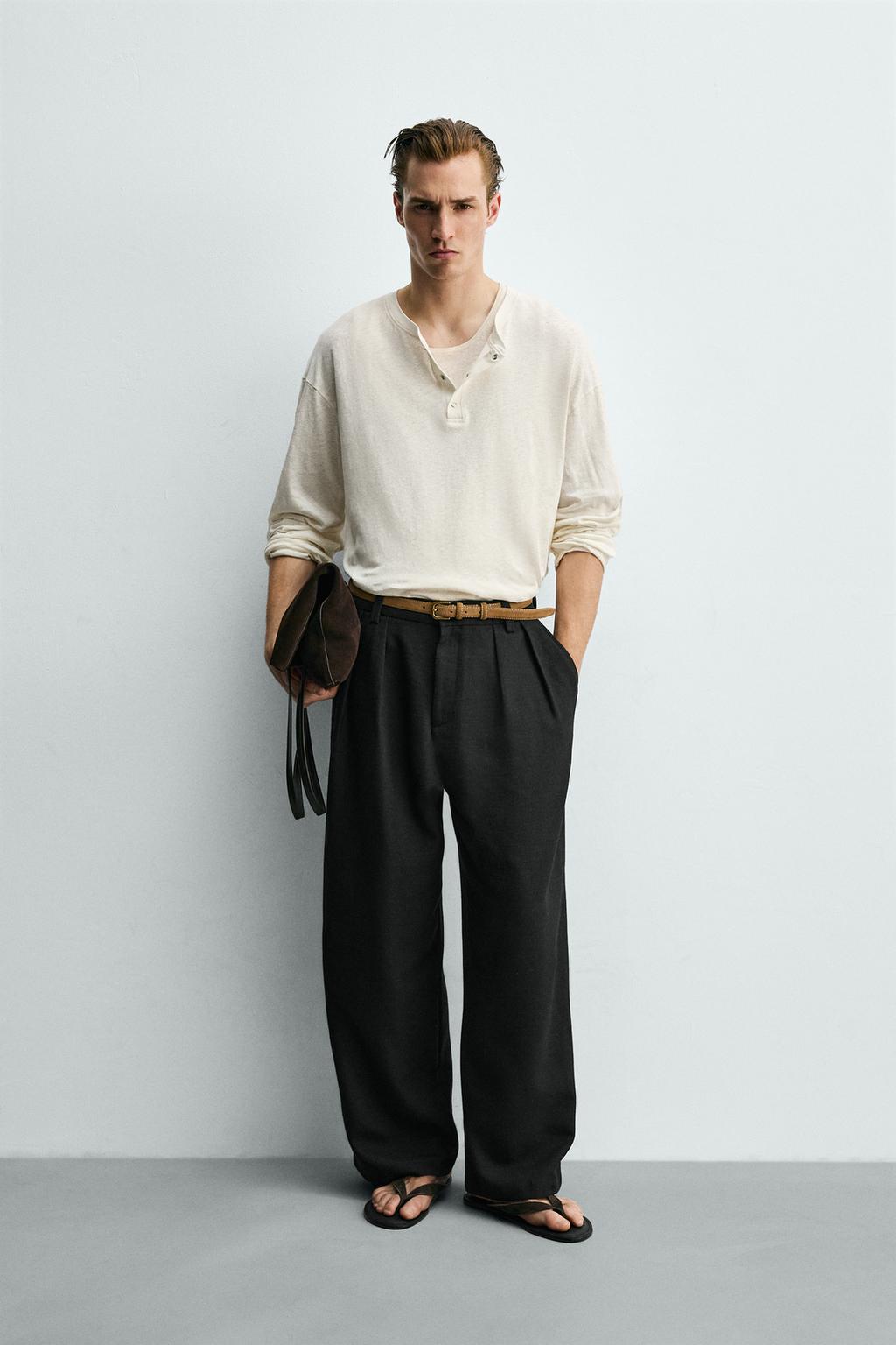 Футболка henley из хлопка и льна