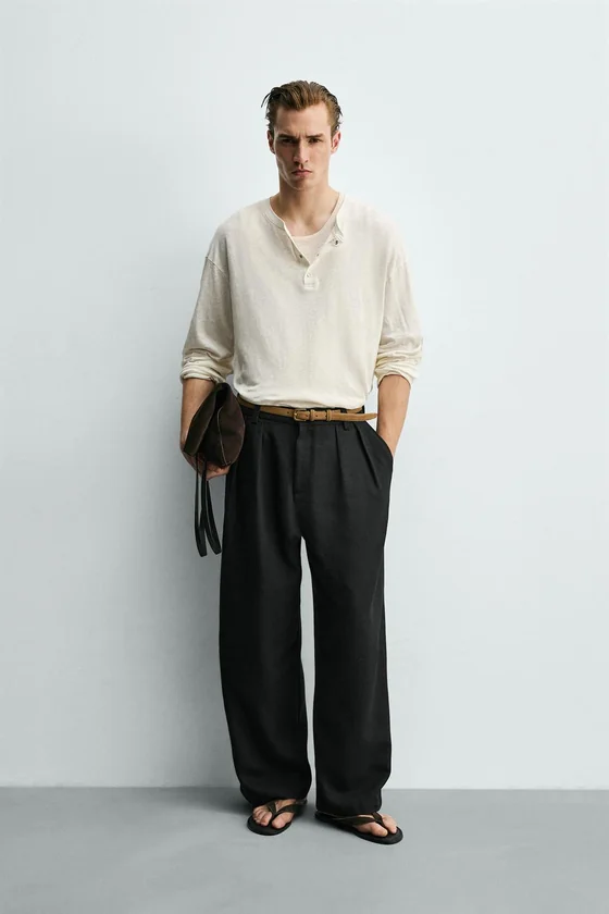Футболка henley из хлопка и льна