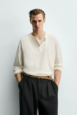 Футболка henley из хлопка и льна- Заказать в России