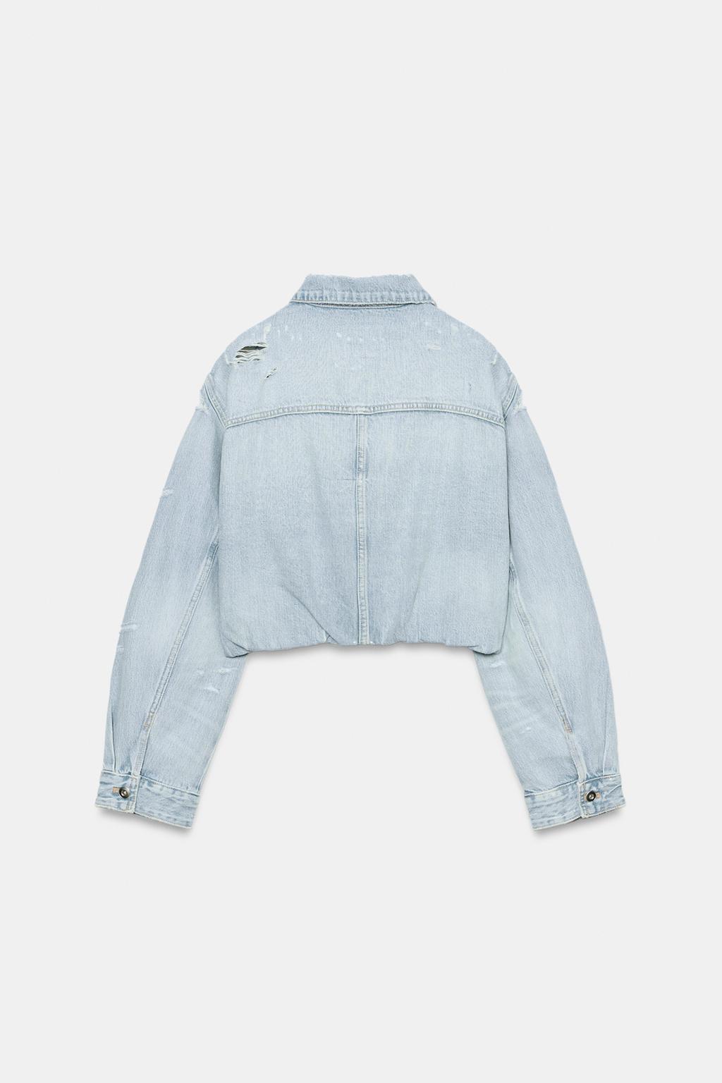 УКОРОЧЕННАЯ ДЖИНСОВАЯ КУРТКА TRF С РАЗРЫВАМИ