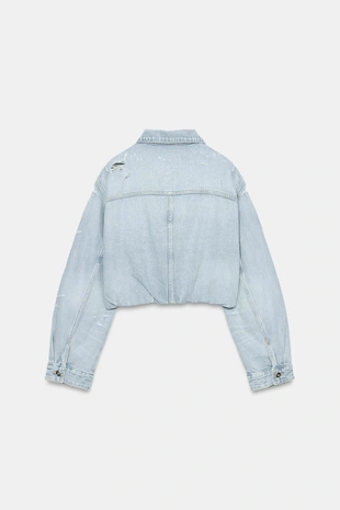Укороченная джинсовая куртка Trf с разрывами- Заказать в России