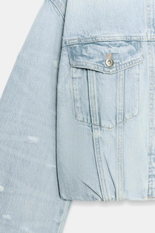 Укороченная джинсовая куртка Trf с разрывами- Заказать в России
