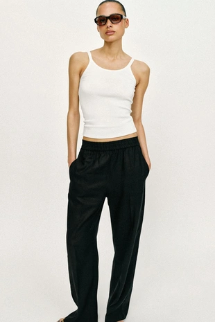 Брюки прямого кроя из смесового льна