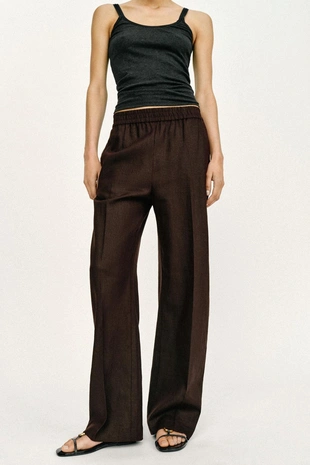 Брюки прямого кроя из смесового льна