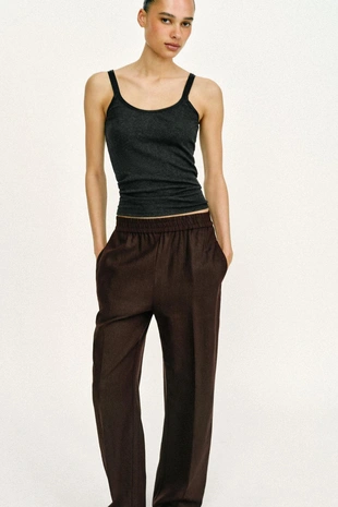 Брюки прямого кроя из смесового льна