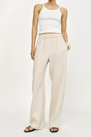 Брюки прямого кроя из смесового льна