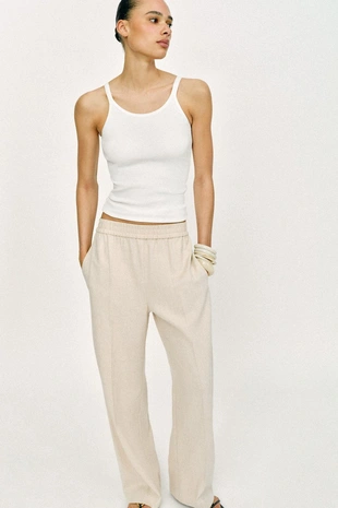 Брюки прямого кроя из смесового льна