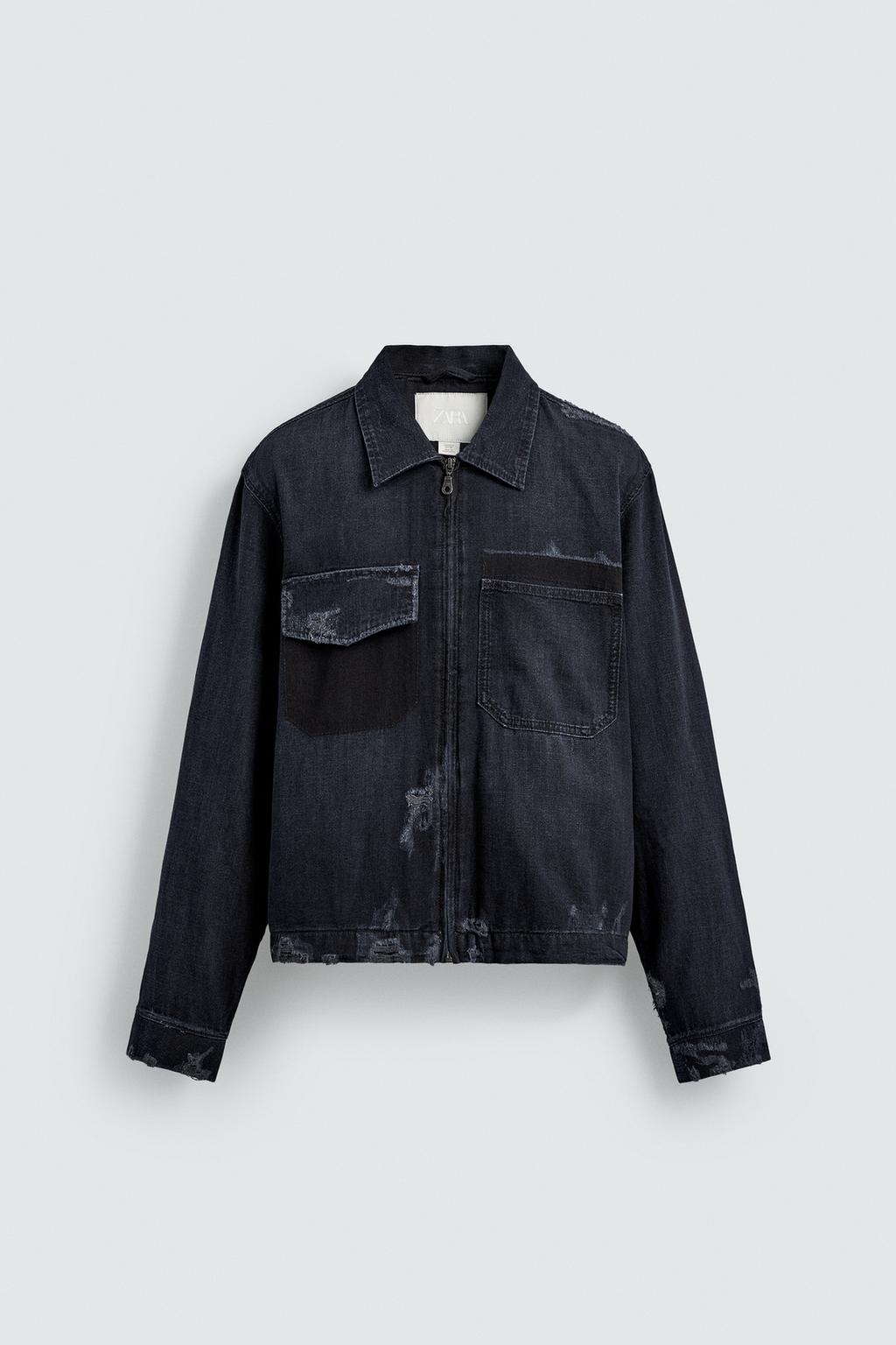 УКОРОЧЕННАЯ КУРТКА С ЭФФЕКТОМ РВАНЫХ ДЕТАЛЕЙ