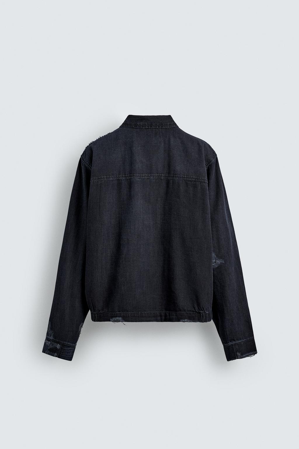 УКОРОЧЕННАЯ КУРТКА С ЭФФЕКТОМ РВАНЫХ ДЕТАЛЕЙ