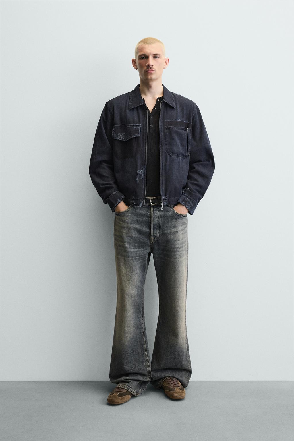 УКОРОЧЕННАЯ КУРТКА С ЭФФЕКТОМ РВАНЫХ ДЕТАЛЕЙ