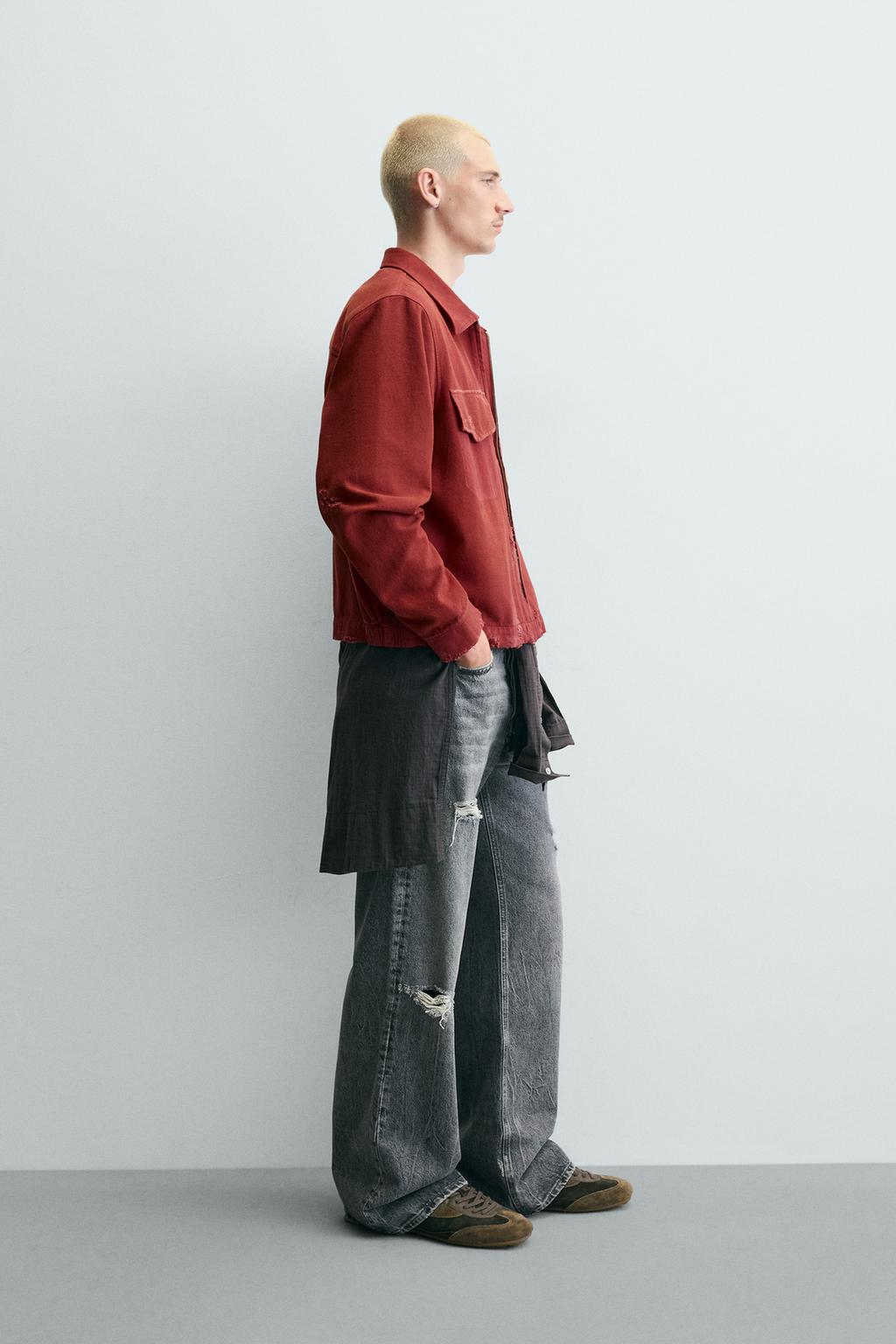 УКОРОЧЕННАЯ КУРТКА С ЭФФЕКТОМ ПОТЕРТОСТЕЙ