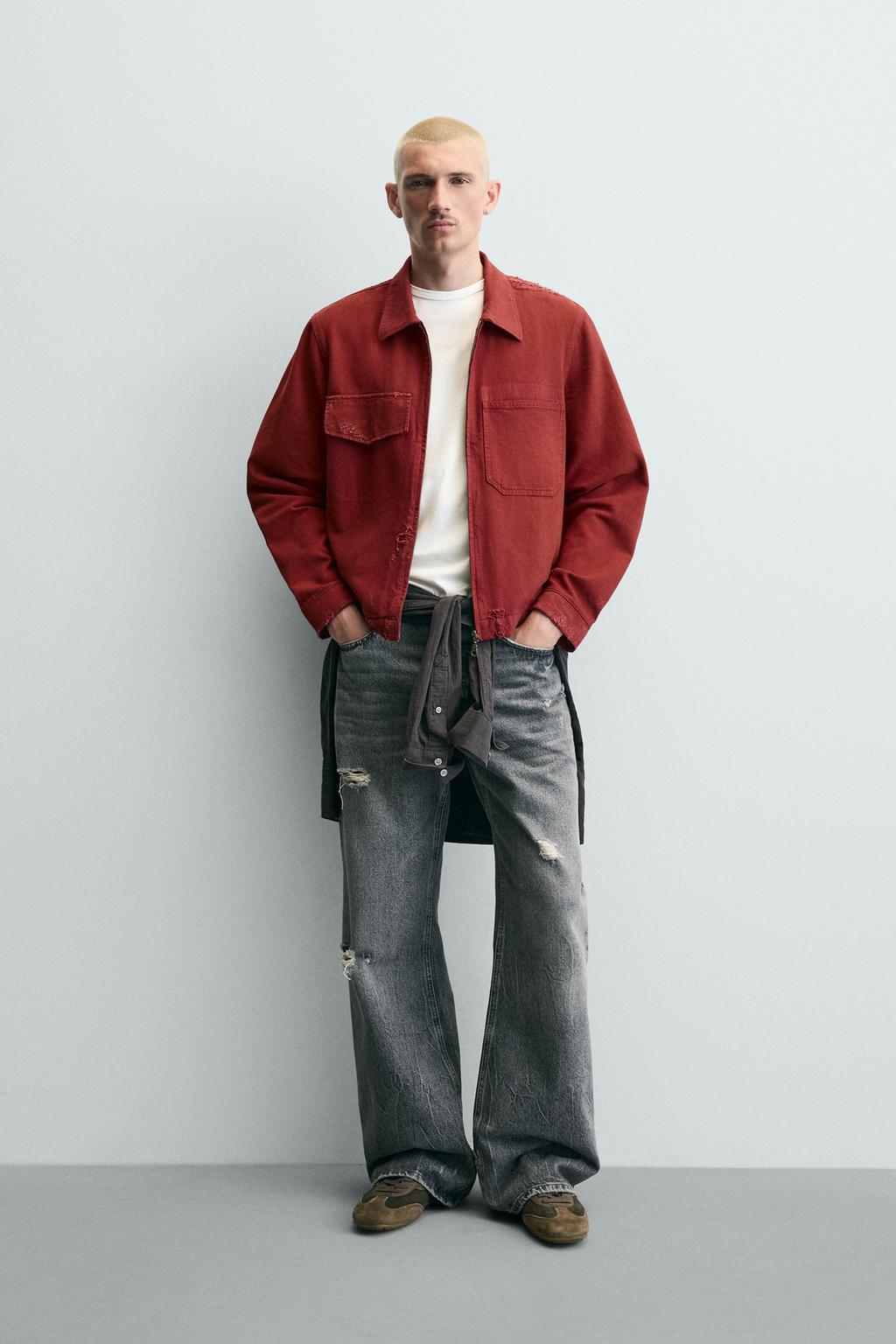 УКОРОЧЕННАЯ КУРТКА С ЭФФЕКТОМ ПОТЕРТОСТЕЙ