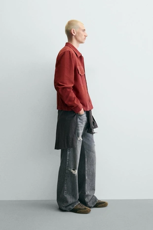 Укороченная куртка с эффектом потертостей- Заказать в России