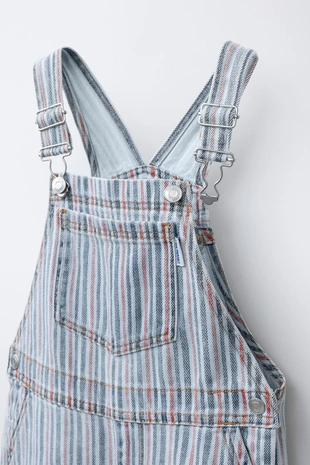 Короткий джинсовый комбинезон в полоску- Заказать в России