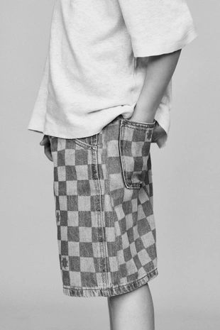 Джинсовые шорты в шахматную клетку- Заказать в России