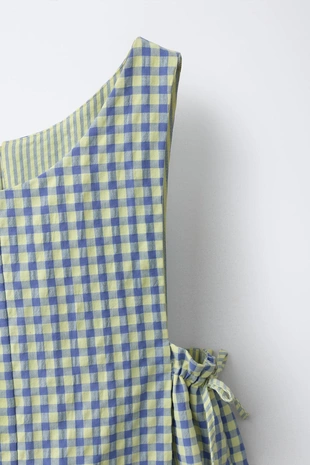 Короткий комбинезон в клетку виши с бантами- Заказать в России