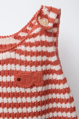 Вязаный комбинезон в полоску с вышивкой рыбки- Заказать в России