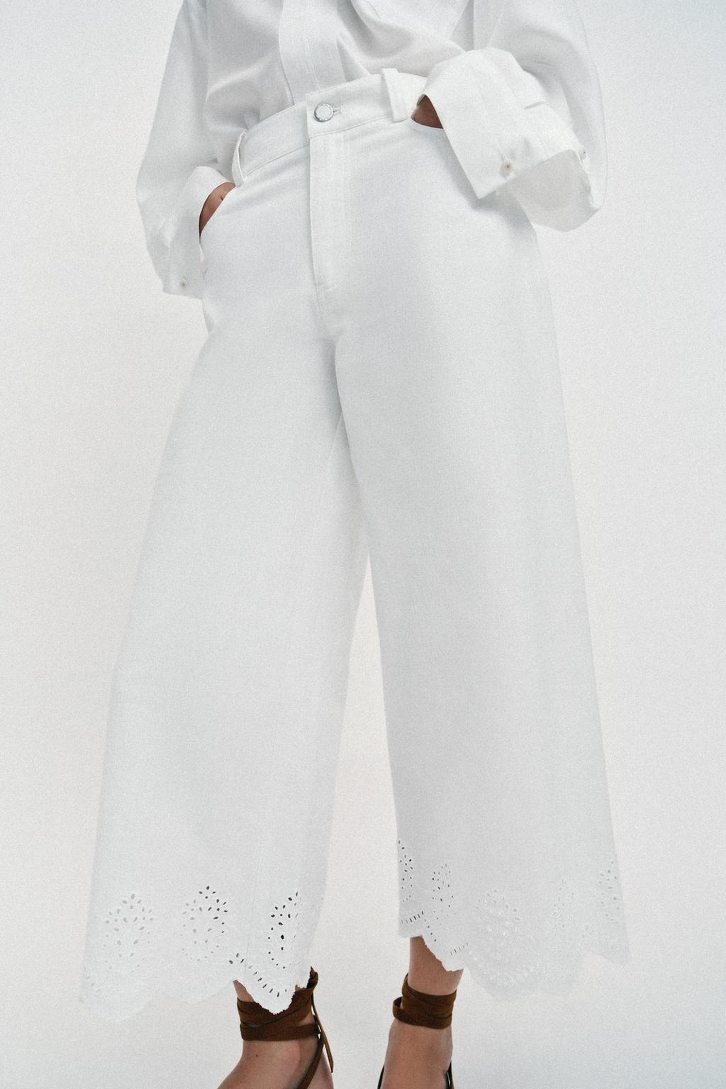 БРЮКИ КЮЛОТЫ С АЖУРНОЙ ВЫШИВКОЙ