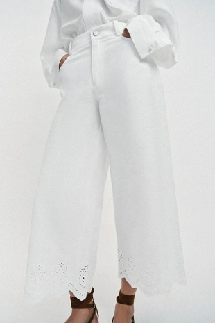 Брюки кюлоты с ажурной вышивкой- Заказать в России