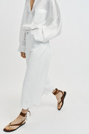 Брюки кюлоты с ажурной вышивкой- Заказать в России