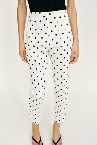 Укороченные брюки в горошек с высокой посадкой- Заказать в России