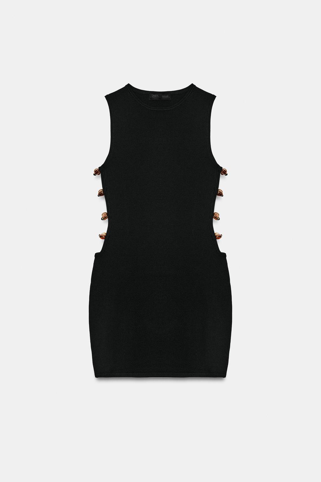 КОРОТКОЕ ТРИКОТАЖНОЕ ПЛАТЬЕ С РАЗРЕЗАМИ И БУСИНАМИ