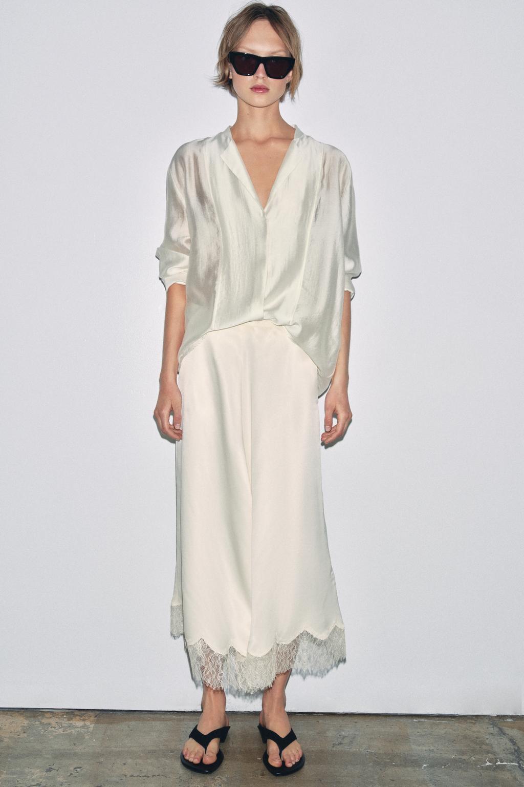 АТЛАСНАЯ ЮБКА С КРУЖЕВОМ — ZW COLLECTION