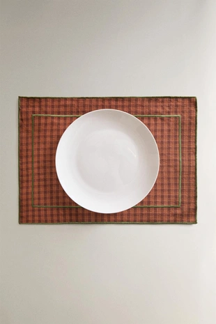 Салфетка из хлопка с клетчатым узором и контрастной стежкой- Заказать в России