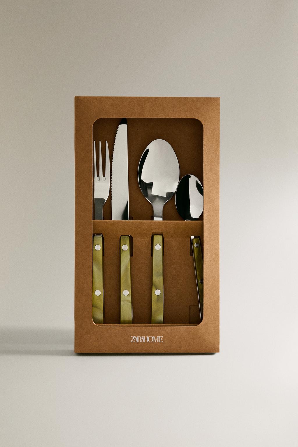 Набор столовых приборов из нержавеющей стали с акриловой ручкой (4 предмета)