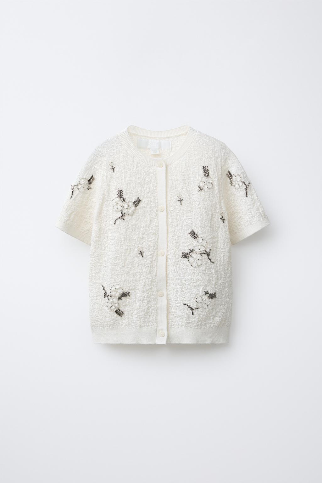 КАРДИГАН ИЗ РЕЛЬЕФНОЙ ТКАНИ С БУСИНАМИ