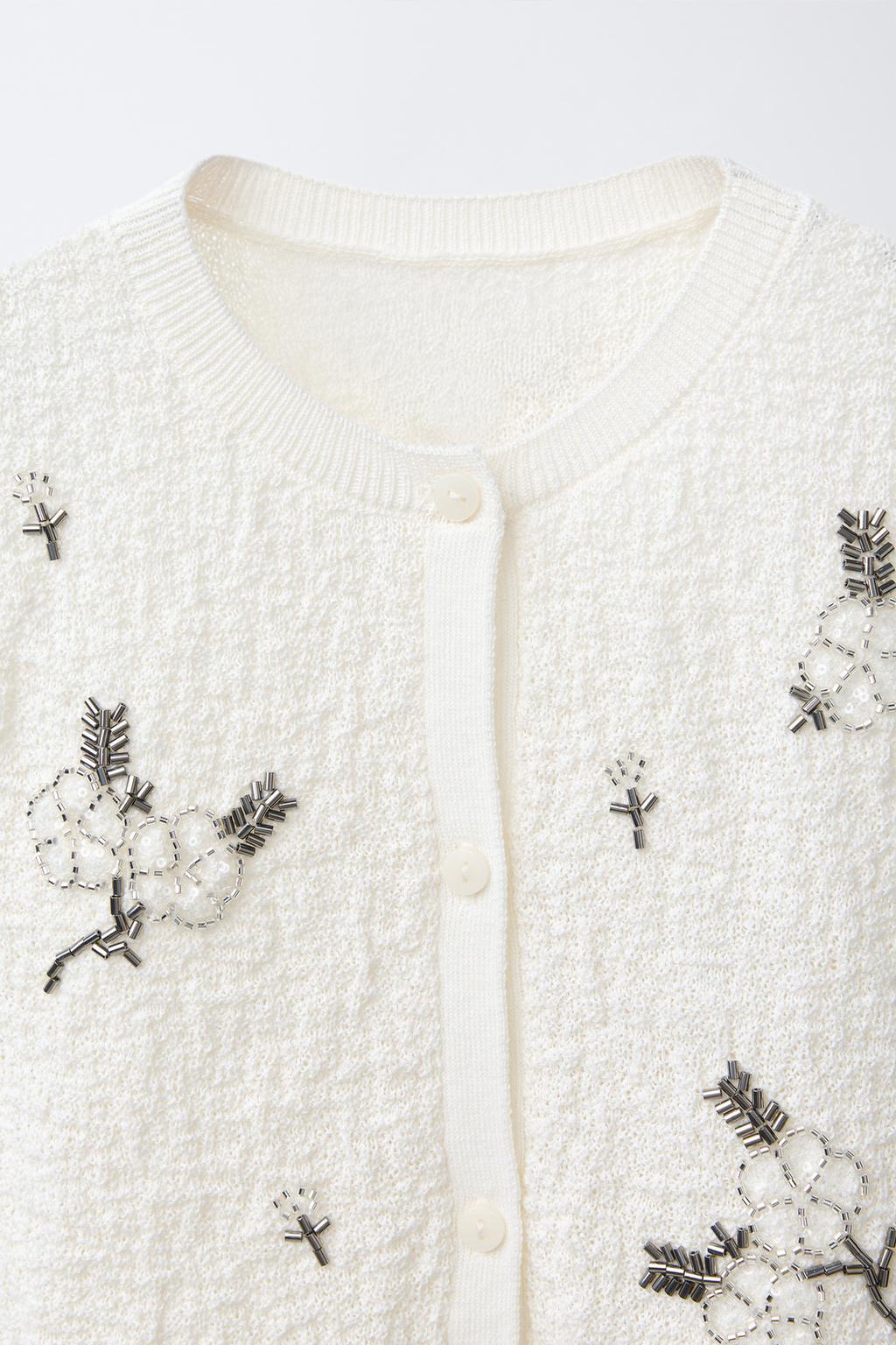 КАРДИГАН ИЗ РЕЛЬЕФНОЙ ТКАНИ С БУСИНАМИ