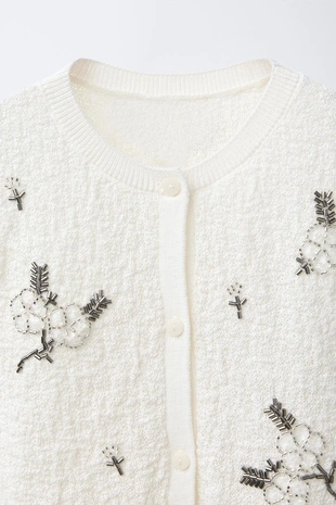 Кардиган из рельефной ткани с бусинами- Заказать в России