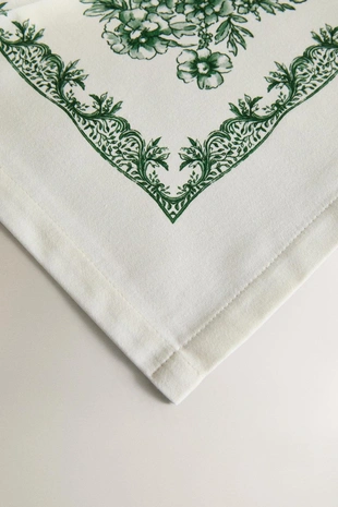 Хлопковый скатерть с цветочным принтом и атласной отделкой- Заказать в России