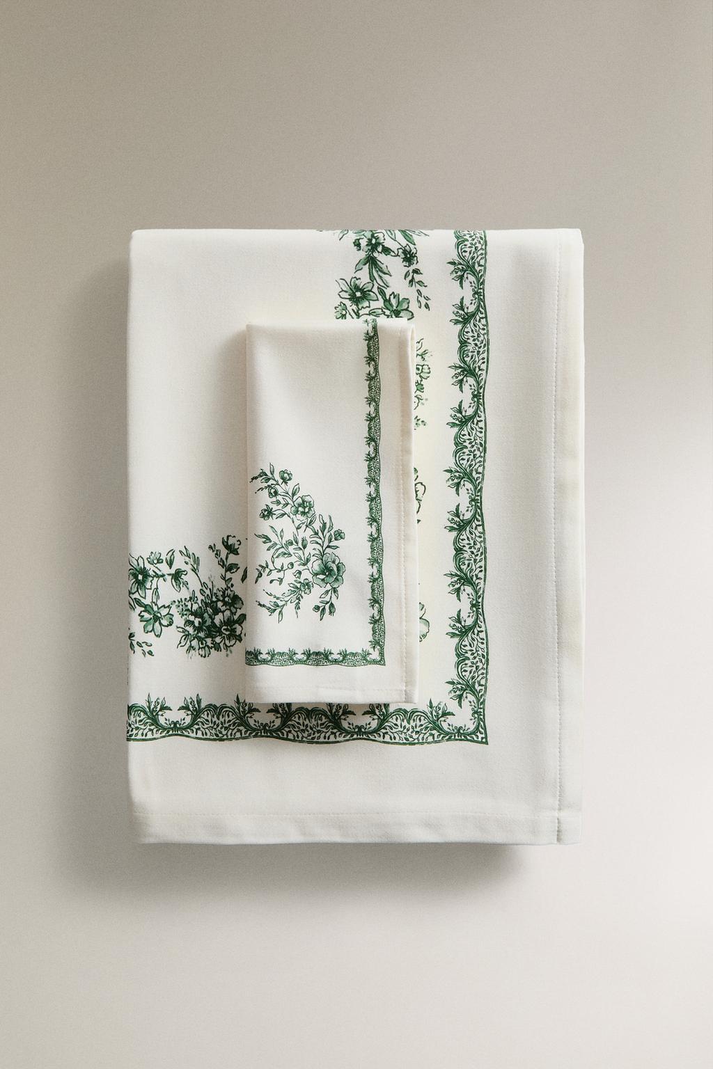 Хлопковый скатерть с цветочным принтом и атласной отделкой